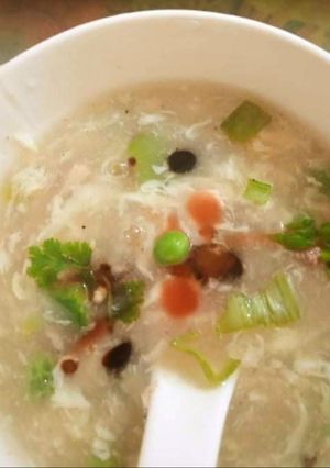 A picture of Chicken vegetable corn soup.