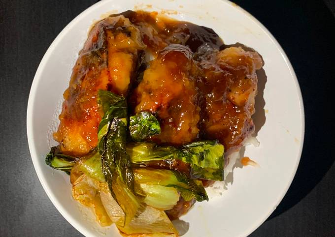 Recipe of Perfect Asian Chicken over Jasmine Rice and Baby Bok Choy