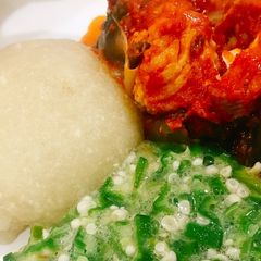 Okra and catfish stew with eba A picture of Okra and catfish stew with eba.
