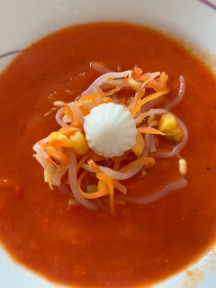Una foto de Puré de pimientos del piquillo con calabacín, para una persona!!🌶🌶