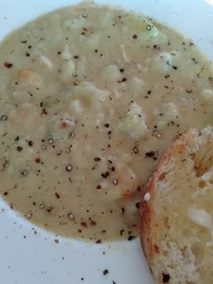A picture of Delicious Fish and Seafood Chowder.
