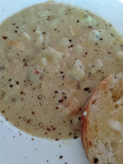 A picture of Delicious Fish and Seafood Chowder.