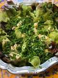Salade verte aux deux fromages, persil et sauce verte