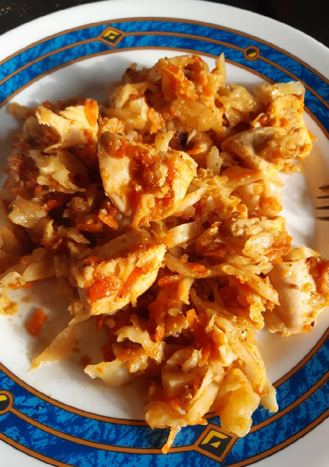 Una foto de Pavo con repollo sofrito