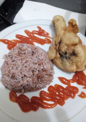 Foto resep 64. Fried chicken red rice. Ayam kriuk