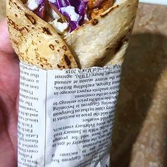 A picture of Chapati chicken shawarma.