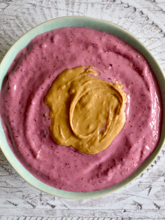 A picture of Berry Peanut Butter Smoothie Bowl.