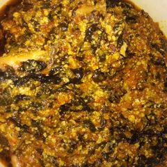 A picture of Egusi n bitter leaf soup.