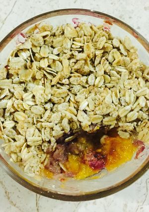 A picture of Jamun Compote and Mango Crumble.