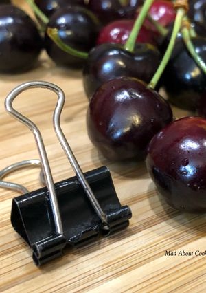 A picture of #HowTo “Pit Cherries” with a binder clip? - Tuesday Tip.