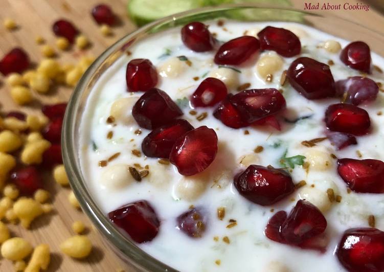 Simple Way to Make Any-night-of-the-week Cucumber Boondi Pomegranate Raita