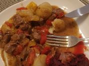 A picture of beef and potatoes goulash
