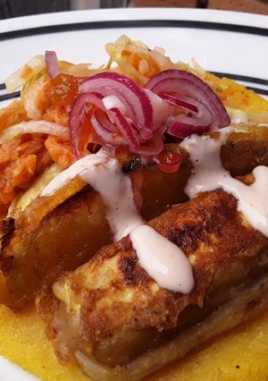 Una foto de Tacos🌮 de calabacín y berenjena empanizados🌮