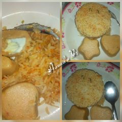 A picture of Simple jollof rice and moi moi.