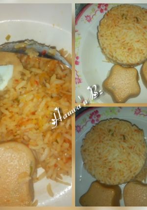 A picture of Simple jollof rice and moi moi.