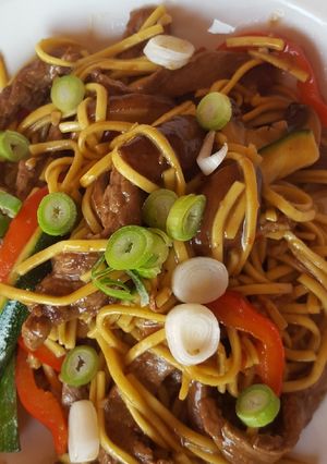 A picture of Mongolian beef.