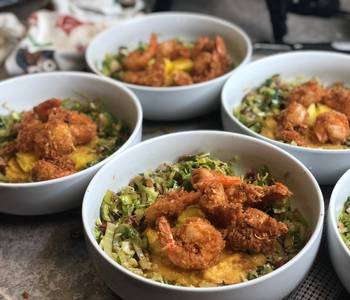 Ultimate, Prepare Coconut Shrimp w Leek Slaw over Cajun Grits Very Delicious