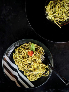 A picture of Basil Pesto Spaghetti Pasta.