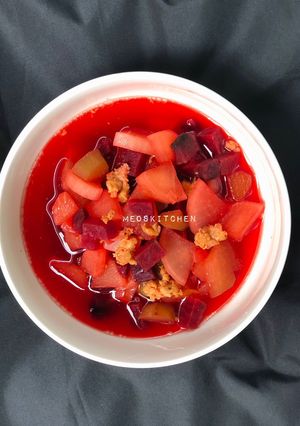 Hình của món Canh soup củ quả nấu thịt băm.
