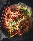 Spiced Pork With Bean Sprouts, Broadbean Paste & Chilli