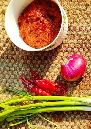 लहसुऩ -प्याज की चटनी (pyaaz taza lahsun ki chutney) रेसिपी मुख्य फोटो