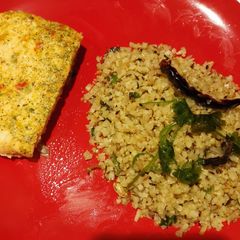 A picture of Jeera rice, well, with cauliflower rice.