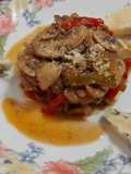 Fritada de champiñones y pimientos con queso Gamonéu