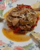Fritada de champiñones y pimientos con queso Gamonéu