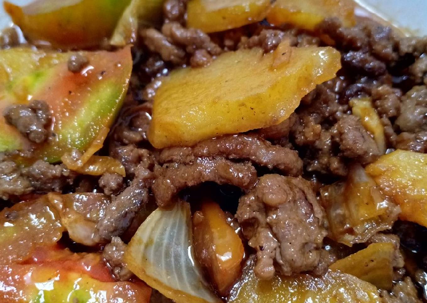 (Seri Daging) Kentang Kecap Daging Cincang