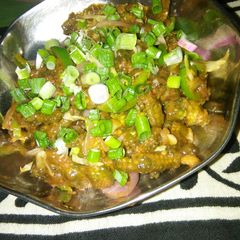 Spinach baby corn Manchurian A picture of Spinach baby corn Manchurian.