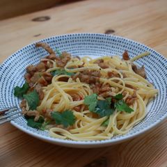 A picture of Thai style pork pasta.