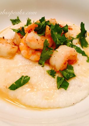 A picture of Garlic Lemon Shrimp with Cheddar Cheese Grits.