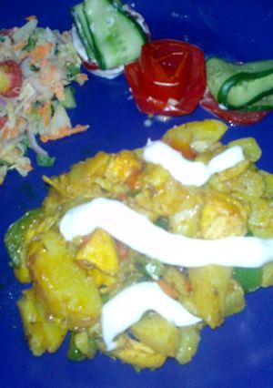 A picture of Potato with vegetables.