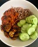 Bún gạo lứt sốt cà chua+ ức gà + dưa leo(eat clean+giảm cân)