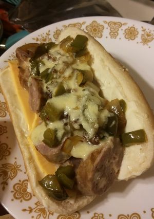 A picture of Philly Cheesesteak Brats.
