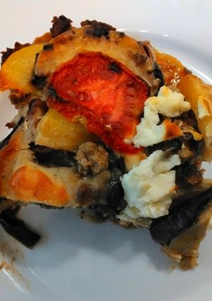 Padlizsános, darált húsos rakott krumpli recept fotója