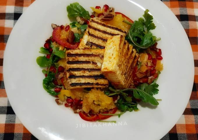 Recipe of Speedy Grilled Garlic Paneer-Orange, Pomegranate Salad (A Healthy Meal)