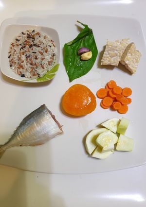 Foto resep MPASI 7m+ "Bubur Tim kabocha ikan kembung"
