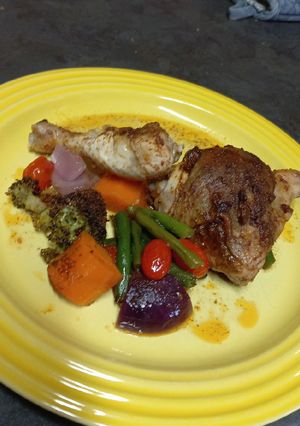 A picture of Sheet pan Paprika Chicken and Vegetables.