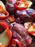 Codillo precocinado, con patatas asadas en 7 minutos...y pimiento