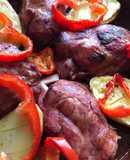 Codillo precocinado, con patatas asadas en 7 minutos...y pimiento