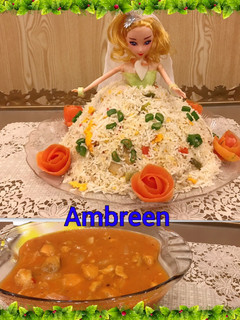 A picture of Egg Fried Rice Doll with Chicken Manchurian.
