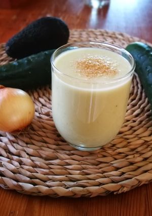A picture of Jorgette's Cucumber and Avocado Gazpacho.