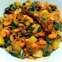 A picture of Spring Onion and Shrimp Dry Curry.