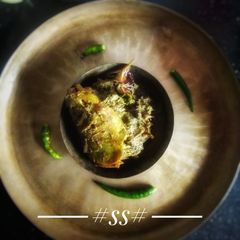 A picture of Kachu Saag with Hilsa fish #Cookpad.
