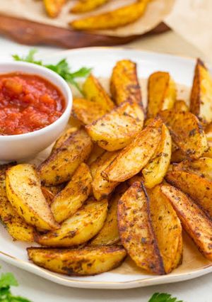 A picture of Potato wedges.