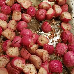 A picture of Roasted garlic radishes.