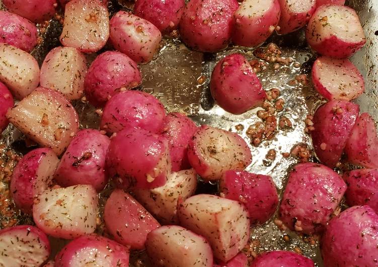 Steps to Make Speedy Roasted garlic radishes