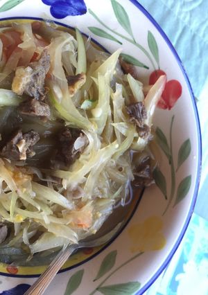 Foto resep Tumis pepaya muda daging sapi pedas
