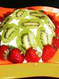 Lemon cake pudding with upside down kiwi whipped cream frosting
